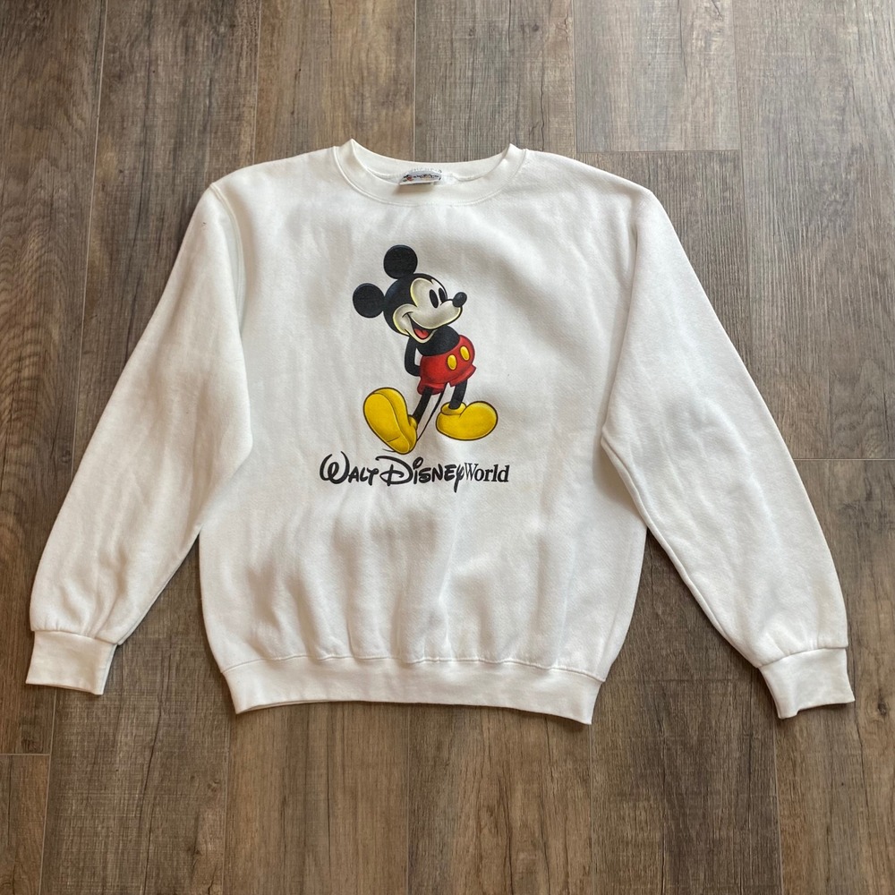 Vintage Walt Disney World Mickey Mouse Sweatshirt White XL Made in USA 90s